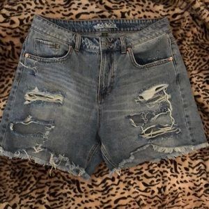 High Waisted Distressed Denim Shorts